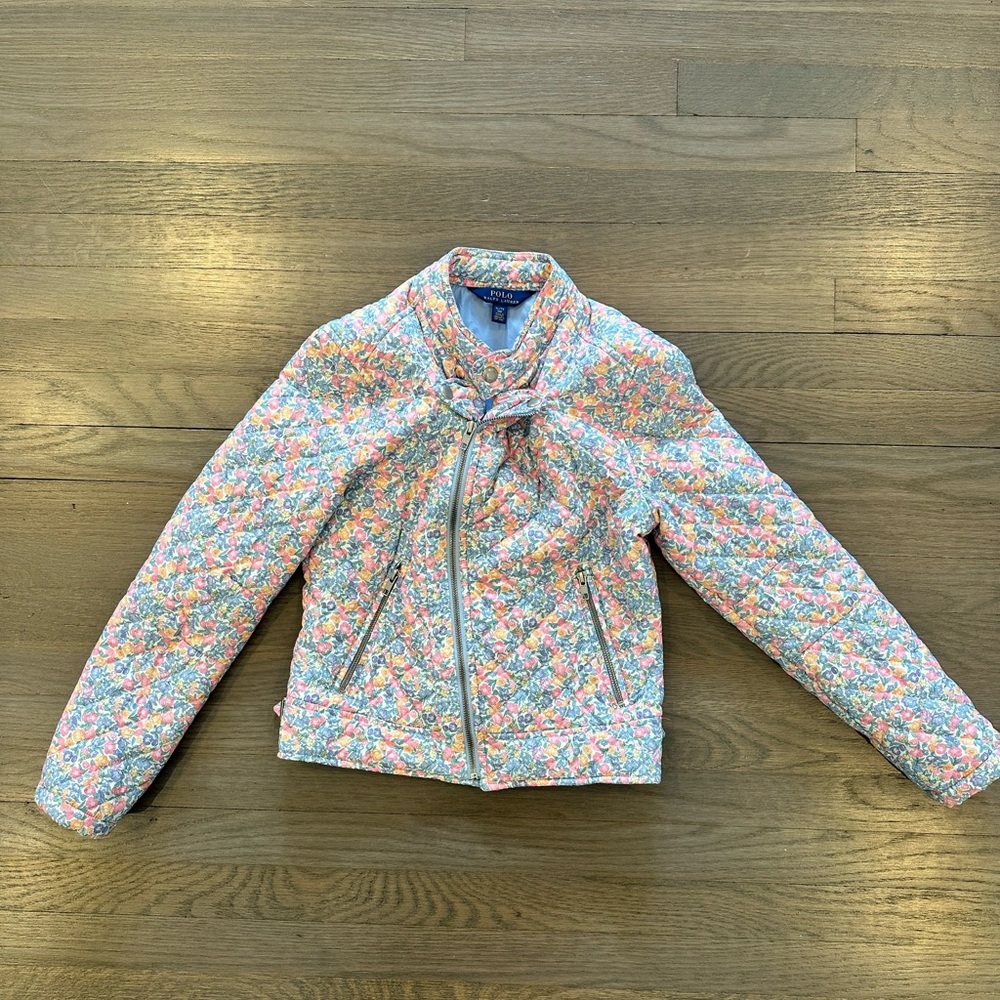Polo by Ralph Lauren Pastel Floral Quilted Moto Jacket like new